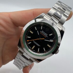 Rolex Milgauss 40mm Aço Mostrador Preto Luneta Lisa Pulseira Oyster